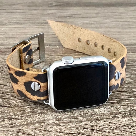 Leopard Print Leather iWatch Band Series 7 Silver Jewelry Feminine Bracelet main image 4